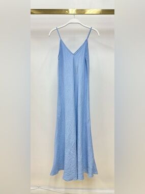 (23.2237-SKY) ITALIAN LINEN MAXI V-NECK DRESS